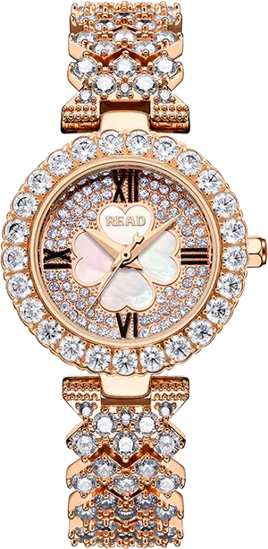 Elegant Rose Gold Butterfly Wristwatch PNG Image