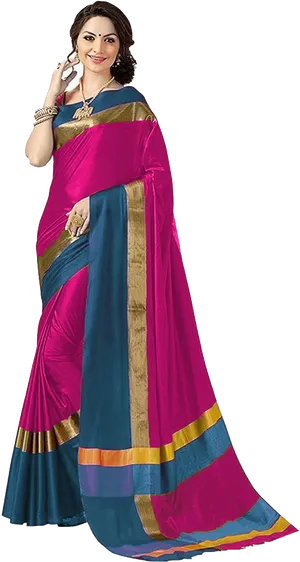 Elegant Saree Model Pose PNG Image