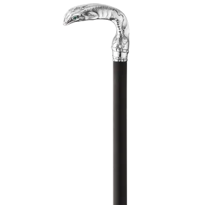 Elegant Silver Eagle Head Walking Stick PNG Image