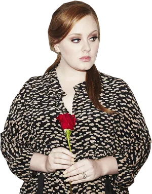 Elegant Singer Holding Red Rose PNG Image