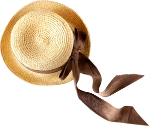 Elegant Straw Hatwith Ribbon PNG Image