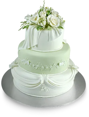 Elegant Three Tier Wedding Cakewith Floral Topper PNG Image