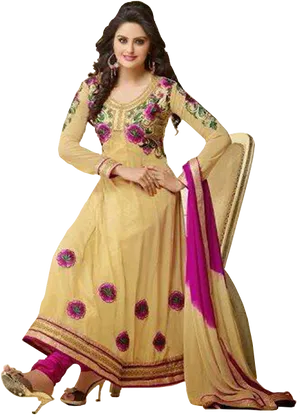 Elegant Traditional Anarkali Suit PNG Image