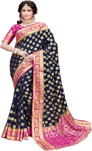 Elegant Traditional Saree Model PNG Image