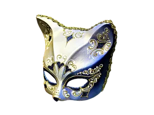 Elegant Venetian Mask Black Gold Blue PNG Image