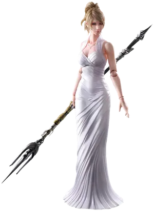 Elegant Warriorin White Gown PNG Image