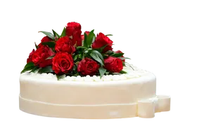 Elegant Wedding Cakewith Red Roses PNG Image