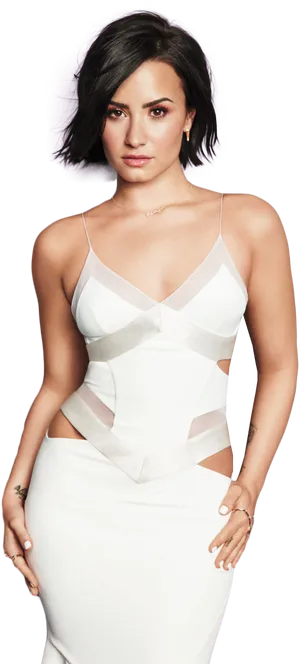 Elegant White Dress Portrait PNG Image