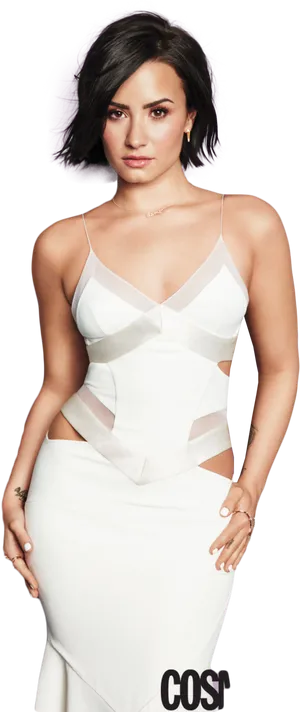 Elegant White Dress Portrait PNG Image