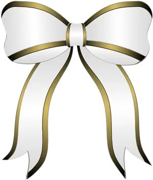 Elegant White Gold Christmas Bow PNG Image