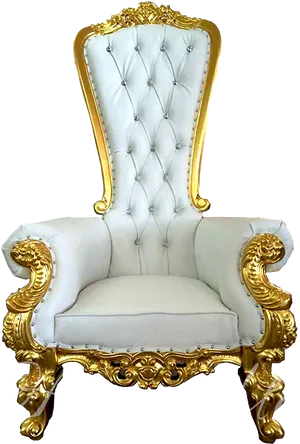 Elegant White Gold Throne Chair PNG Image