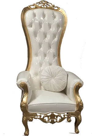 Elegant White Gold Trimmed Chair PNG Image