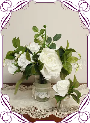 Elegant White Roses Arrangement PNG Image