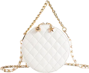 Elegant White Round Quilted Chain Strap Bag PNG Image