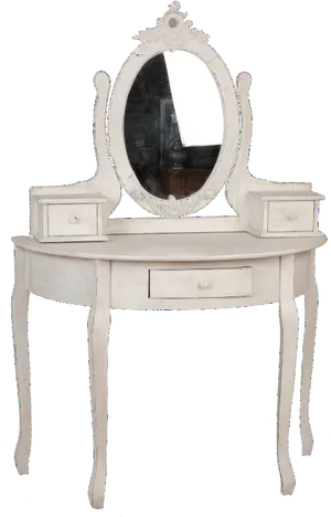 Elegant White Vintage Dressing Table PNG Image