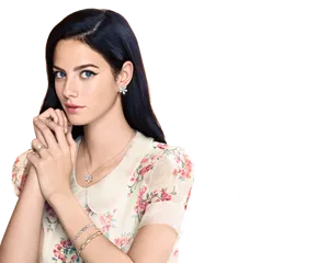 Elegant Woman Floral Dress Jewelry PNG Image