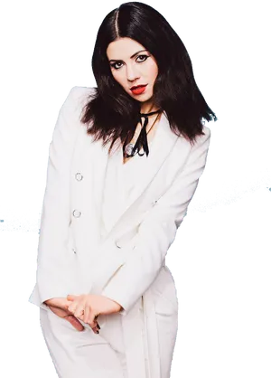 Elegant Woman In White Suit PNG Image