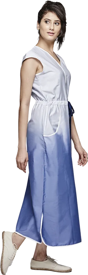 Elegant Womanin Blue Dress PNG Image