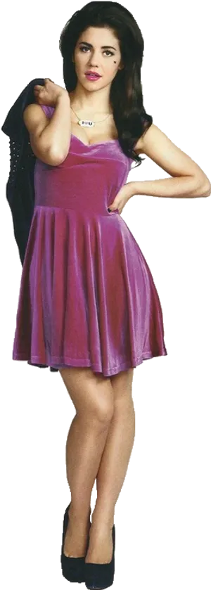 Elegant Womanin Purple Dress PNG Image