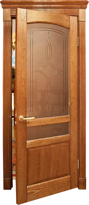 Elegant Wooden Doorwith Glass Panel PNG Image