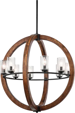 Elegant Wooden Orb Chandelier PNG Image