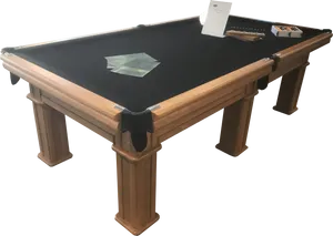 Elegant Wooden Pool Tablewith Accessories PNG Image