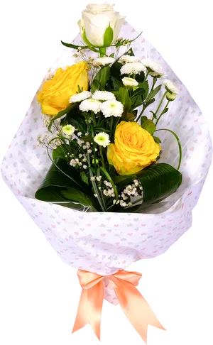 Elegant Yellowand White Birthday Bouquet PNG Image