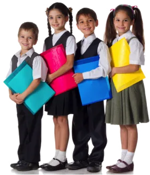 Elementary_ Students_ With_ Folders PNG Image