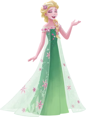 Elsa Floral Gown Illustration PNG Image