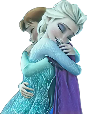 Elsaand Anna Embrace Frozen PNG Image