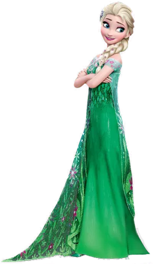 Elsain Green Gown Frozen PNG Image