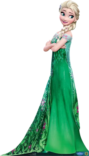 Elsain Green Gown PNG Image