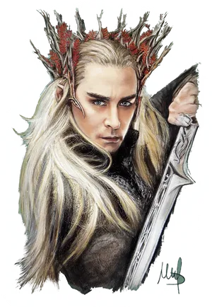 Elven_ Warrior_ With_ Crown_ And_ Sword.png PNG Image