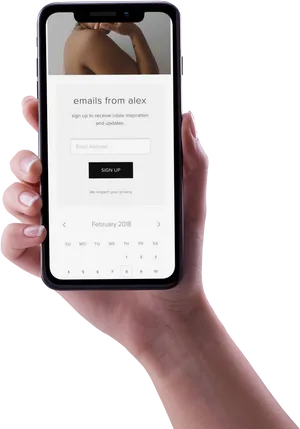 Email Signup Mobile Screen In Hand PNG Image