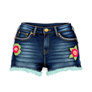 Embellished Denim Jorts Png Swm PNG Image