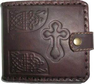 Embossed Leather Walletwith Cross Design PNG
