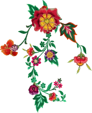 Embroidered Floral Designon Black PNG Image