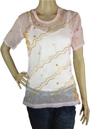 Embroidered White Kurti Mannequin Display PNG Image