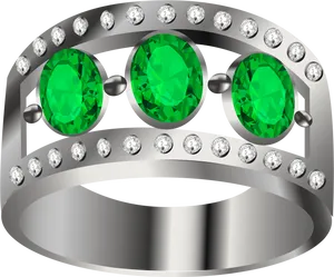 Emerald Diamond Ring Design PNG Image