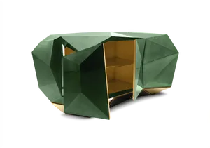 Emerald Green Geometric Cabinet PNG Image