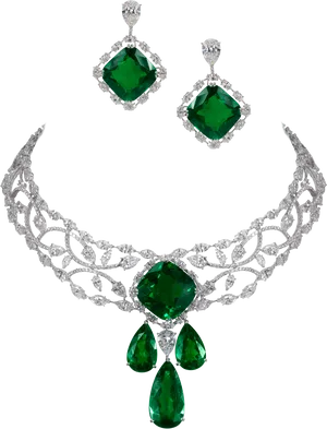 Emeraldand Diamond Jewelry Set PNG Image