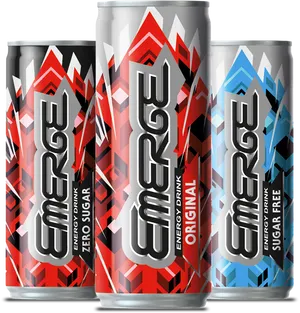 Emerge Energy Drink Cans Variety PNG Image
