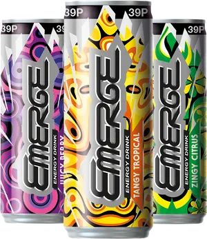 Emerge Energy Drink Cans Variety PNG Image