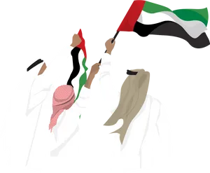 Emirati People Celebratingwith Flag PNG Image