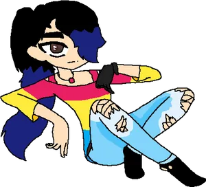 Emo Anime Style Character Sitting PNG Image