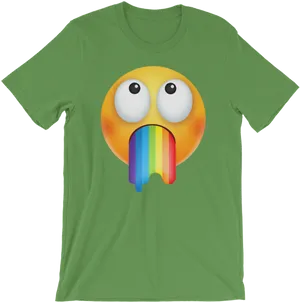 Emoji Rainbow Vomit Tshirt Green PNG Image