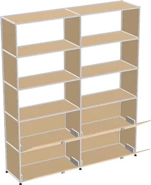 Empty Wooden Bookshelf3 D Model PNG Image