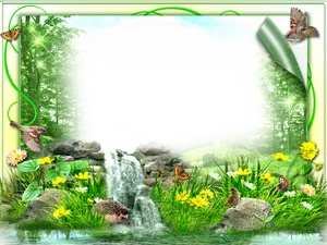 Enchanted Forest Waterfall Frame PNG Image