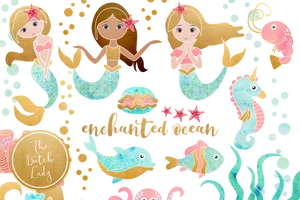 Enchanted_ Ocean_ Mermaid_ Clipart_ Set PNG Image