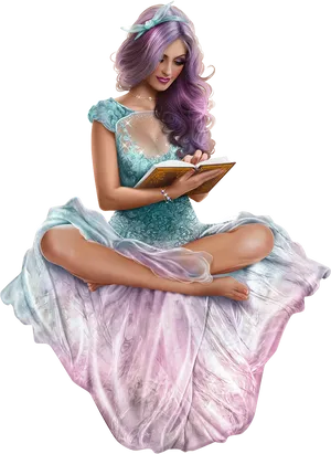 Enchanted_ Reading_ Fantasy_ Pinup PNG Image